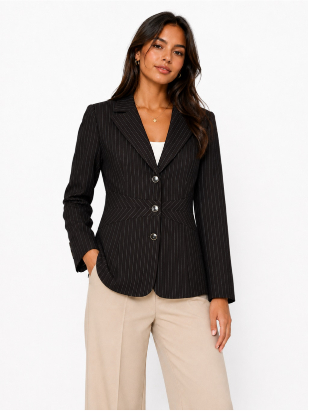 Liz Claiborne Pinstripe Blazer Black White Size 8